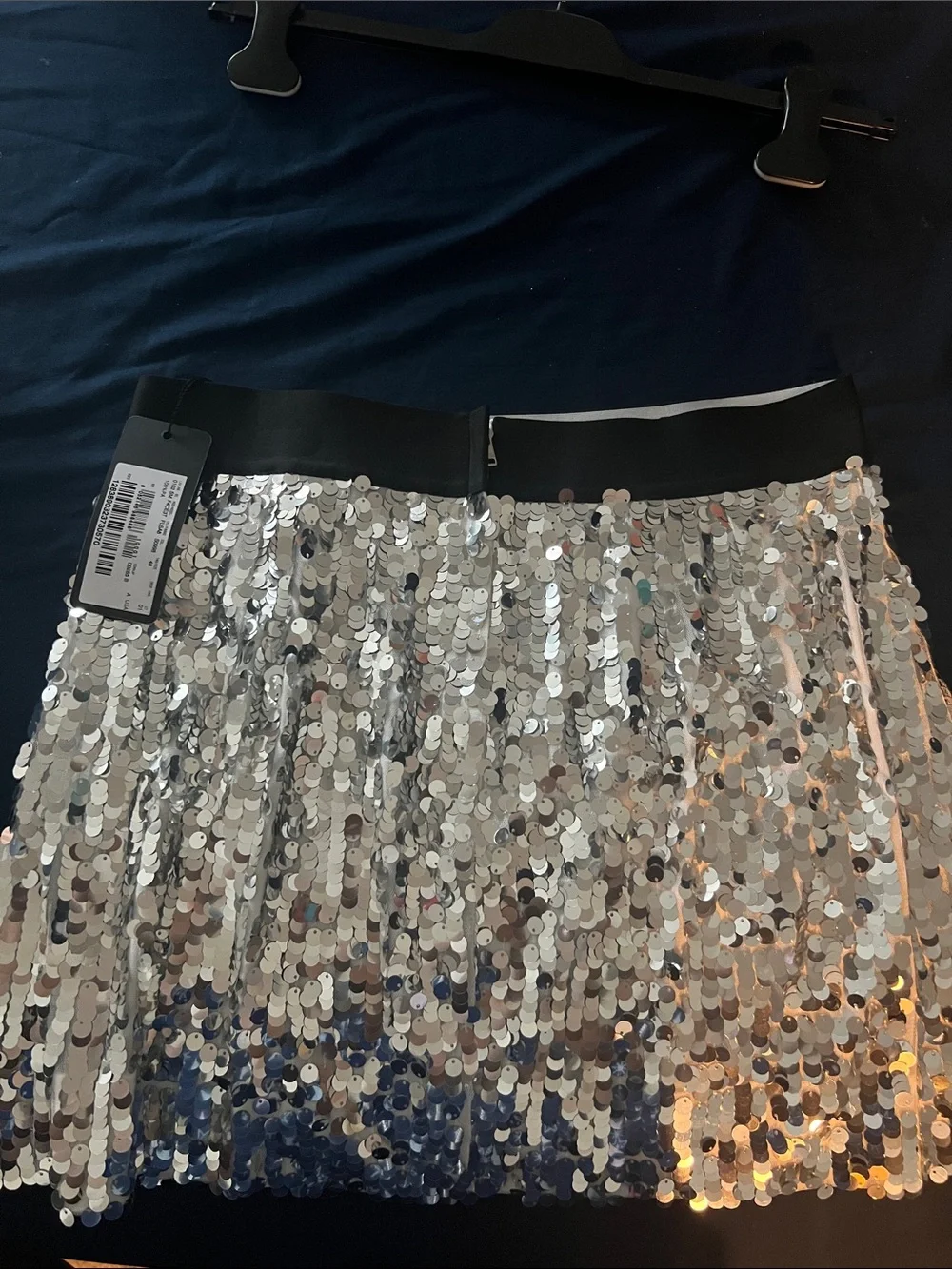 Dolce & Gabbana Silver Sequin Mini Skirt with Logo Waistband